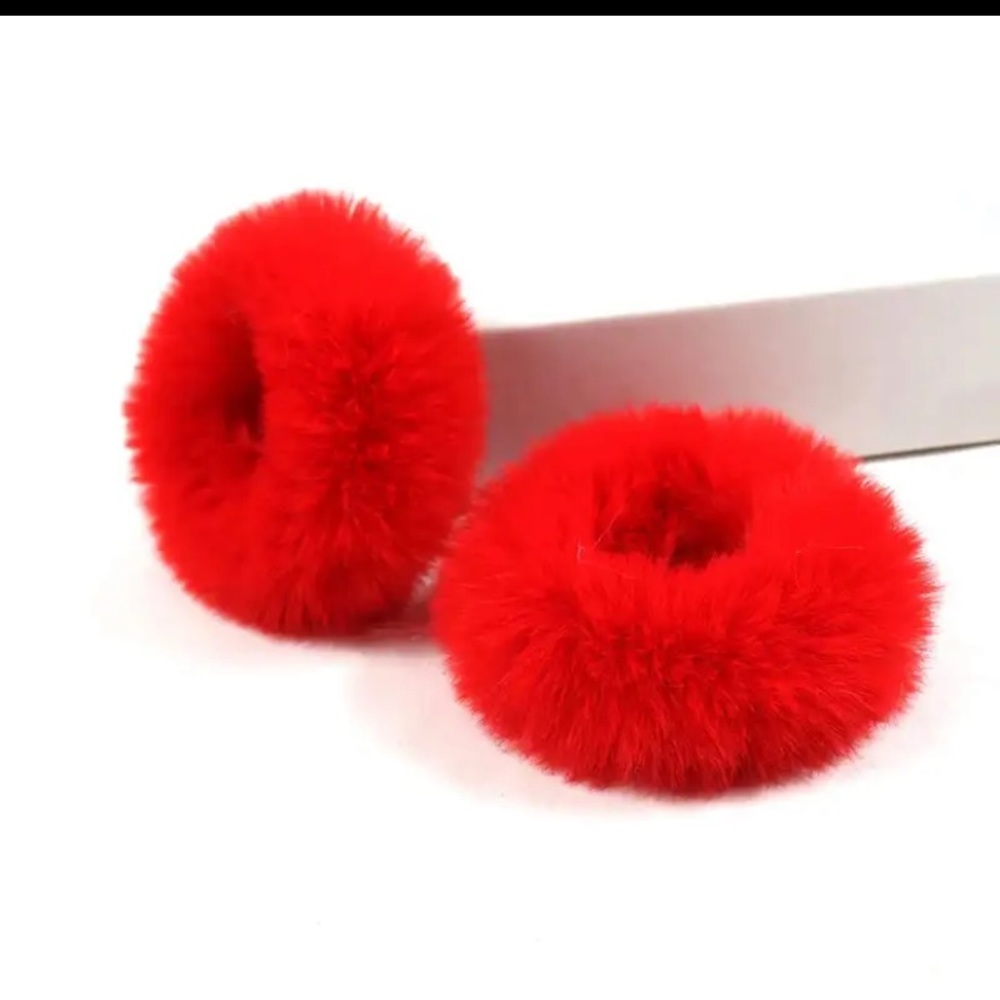 2 pieces 1‎ pair fluffy faux fur furry scrunchies